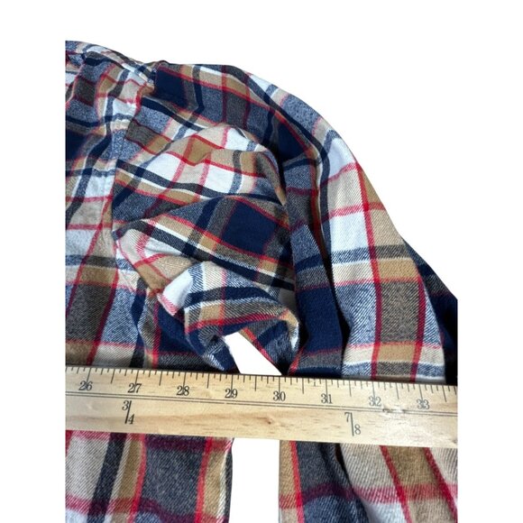 Lands End Flannel Shirt Beige Red White Plaid Men's 3XL/T Long Sleeve Buttons - Picture 9 of 12